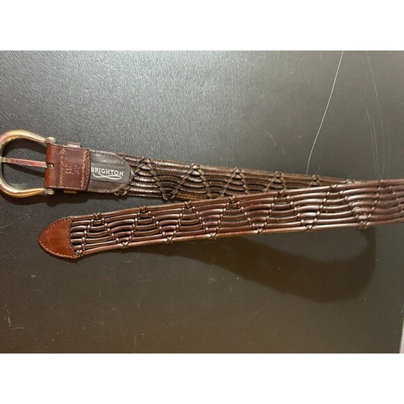 Brighton wide Brown Leather Woven Braided Belt Wide Size Medium/ Large 32 - Picture 5 of 9